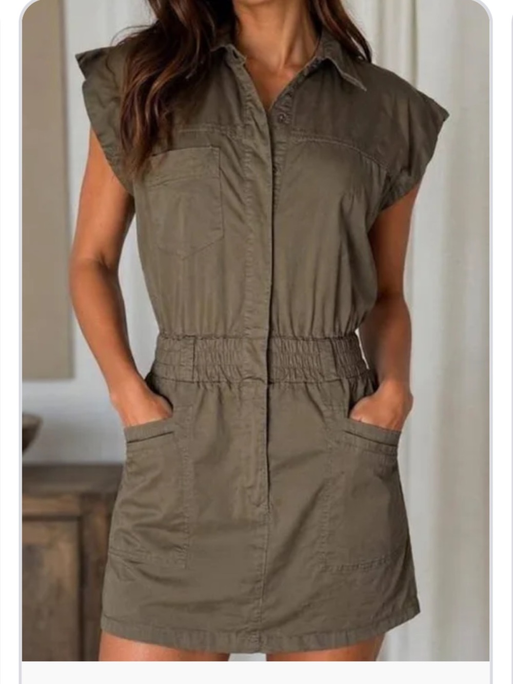 pistola olive utility shirt dress with elastic waist